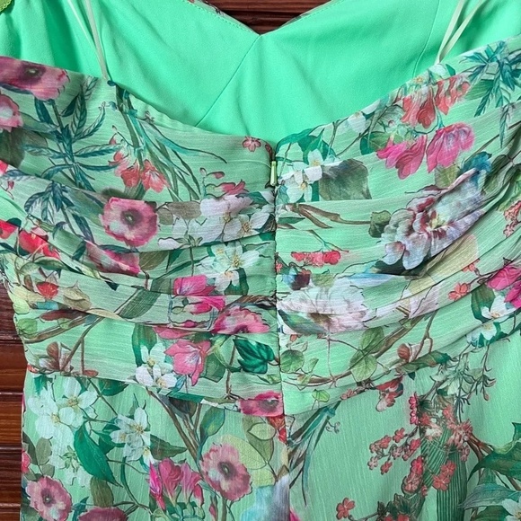 Jay Godfrey Lydia Green Floral Print Strapless Romper Shorts Size 6 Pleated - Picture 6 of 13